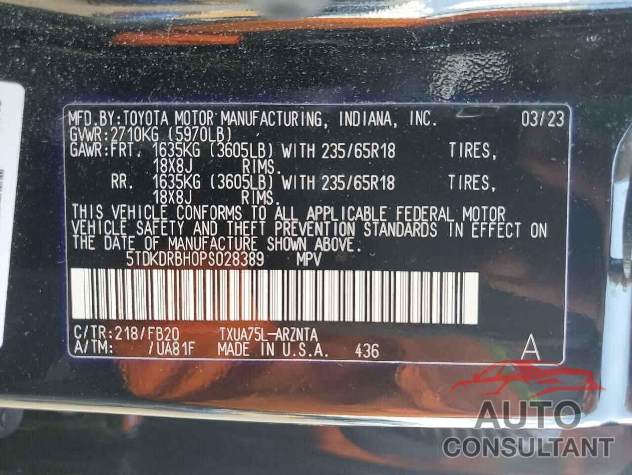 TOYOTA HIGHLANDER 2023 - 5TDKDRBH0PS028389
