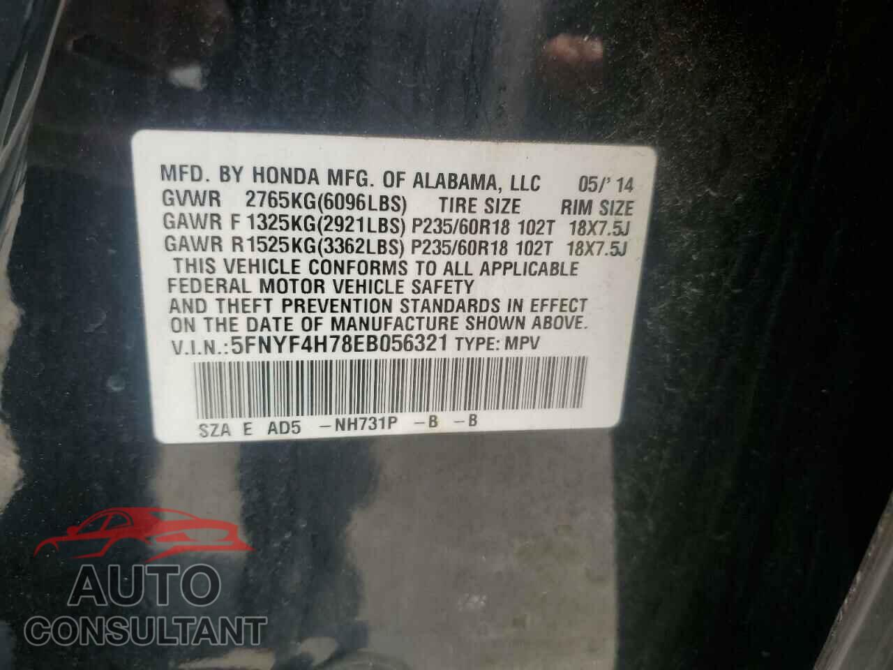 HONDA PILOT 2014 - 5FNYF4H78EB056321