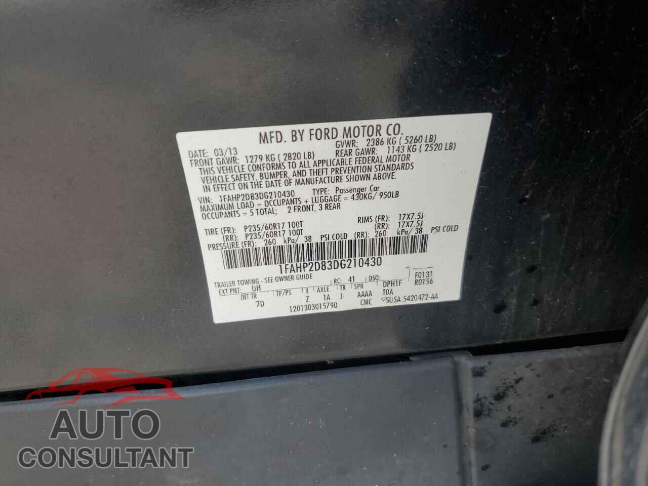 FORD TAURUS 2013 - 1FAHP2D83DG210430