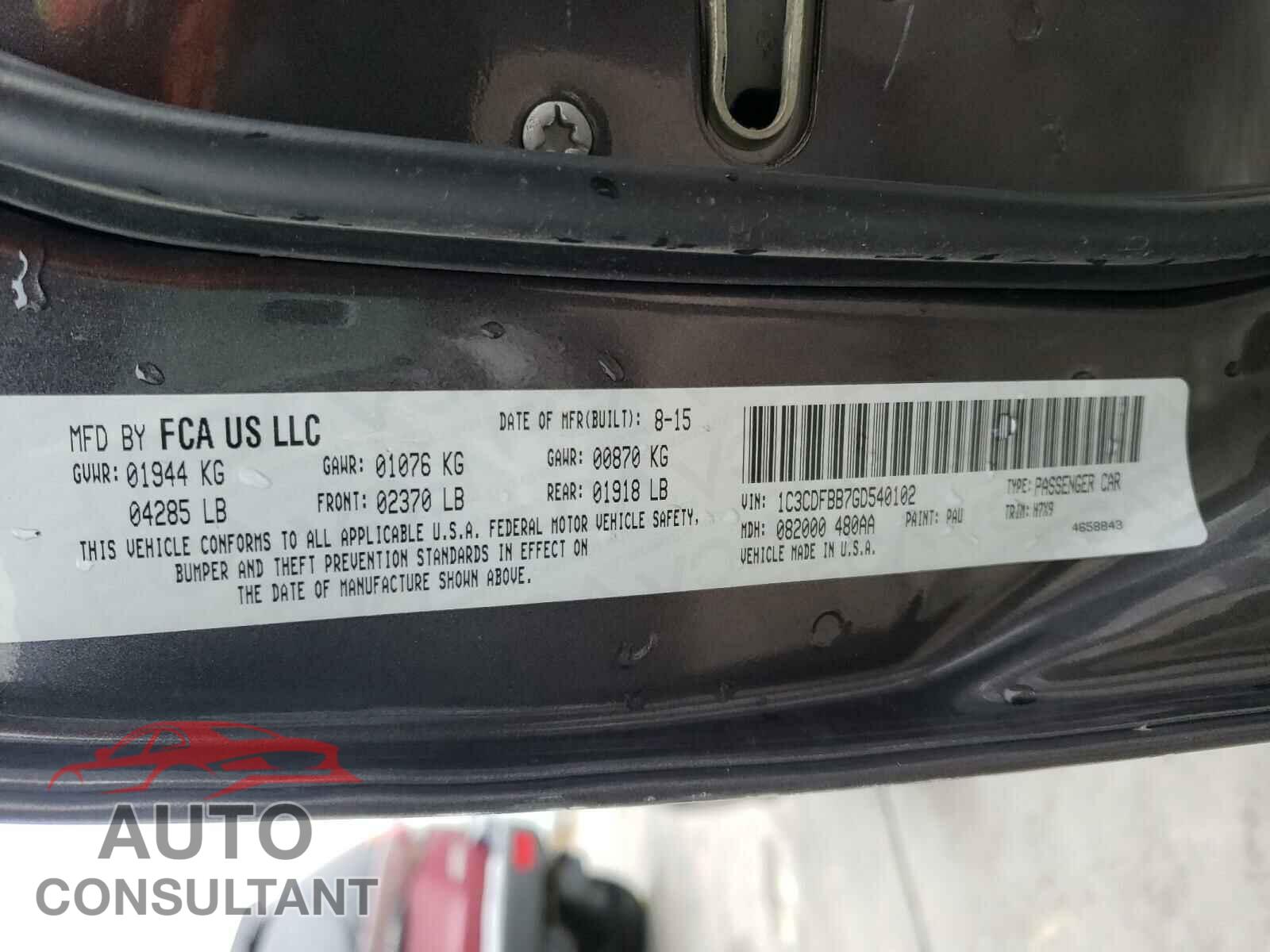 DODGE DART 2016 - 1C3CDFBB7GD540102