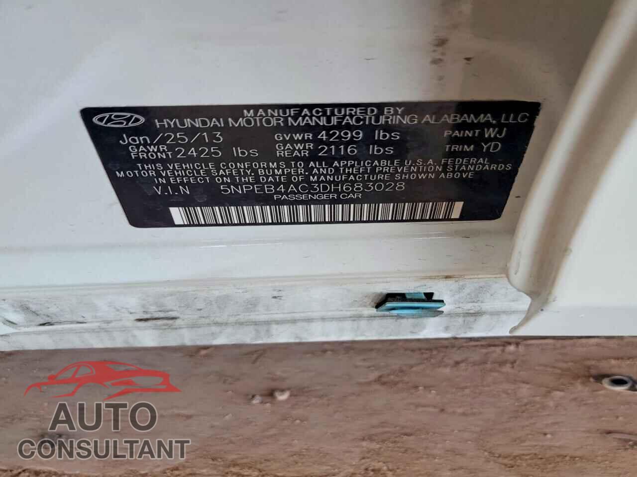 HYUNDAI SONATA 2013 - 5NPEB4AC3DH683028