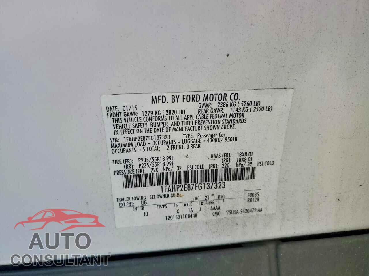 FORD TAURUS 2015 - 1FAHP2E87FG137323