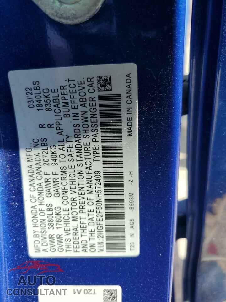 HONDA CIVIC 2022 - 2HGFE2F50NH572409