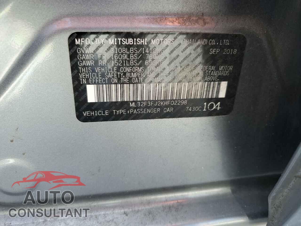 MITSUBISHI MIRAGE 2019 - ML32F3FJ2KHF02298