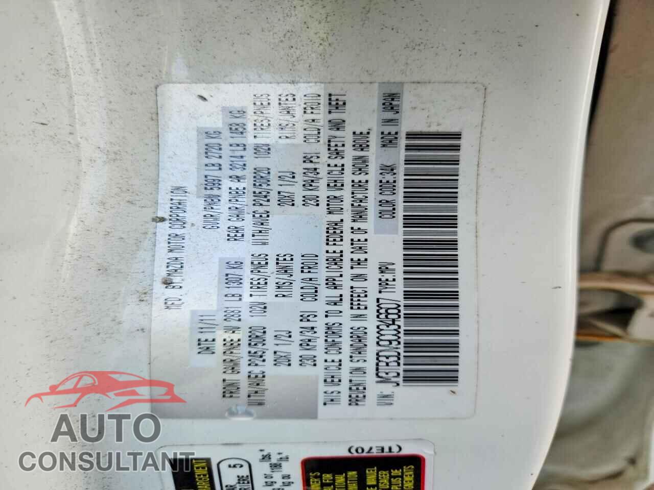 MAZDA CX-9 2012 - JM3TB3DV9C0346607