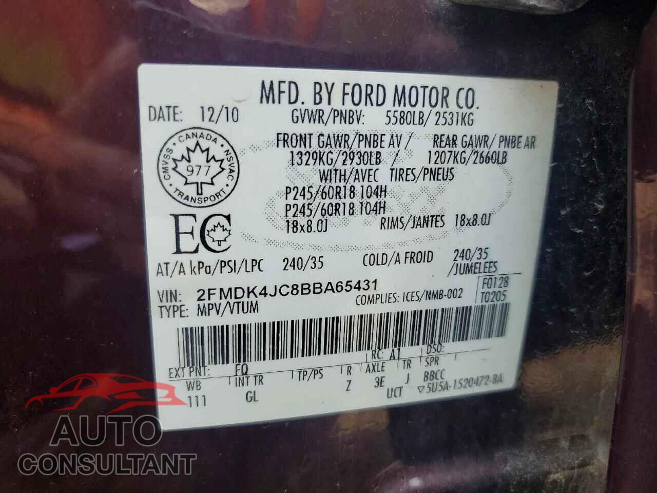 FORD EDGE 2011 - 2FMDK4JC8BBA65431