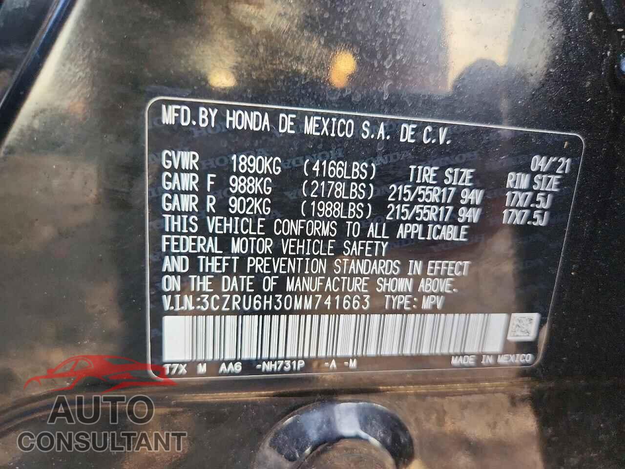 HONDA HR-V 2021 - 3CZRU6H30MM741663