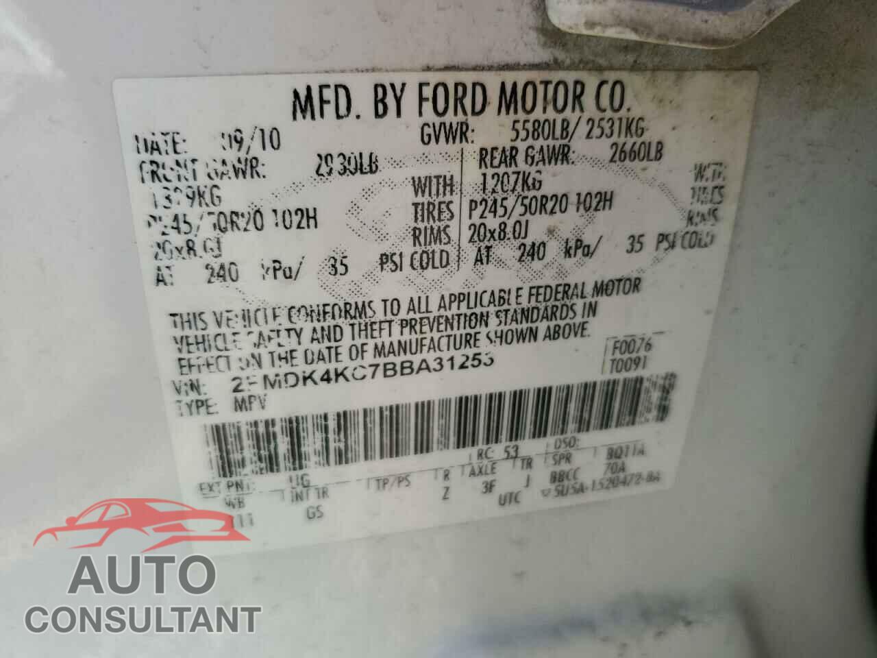 FORD EDGE 2011 - 2FMDK4KC7BBA31253