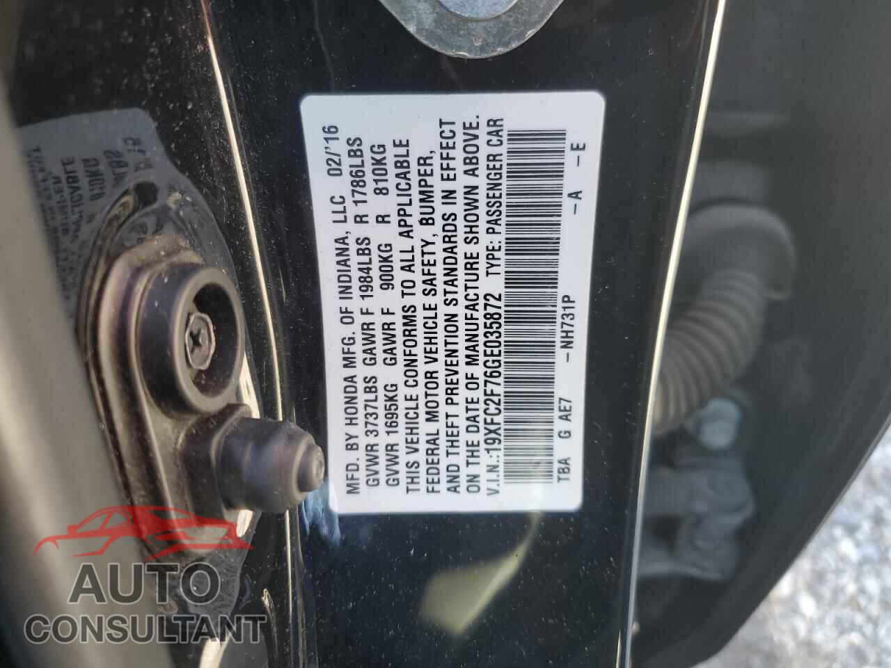 HONDA CIVIC 2016 - 19XFC2F76GE035872