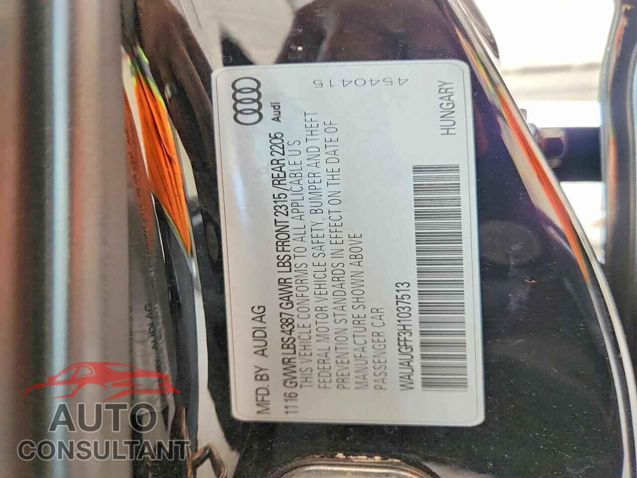 AUDI A3 2017 - WAUAUGFF3H1037513