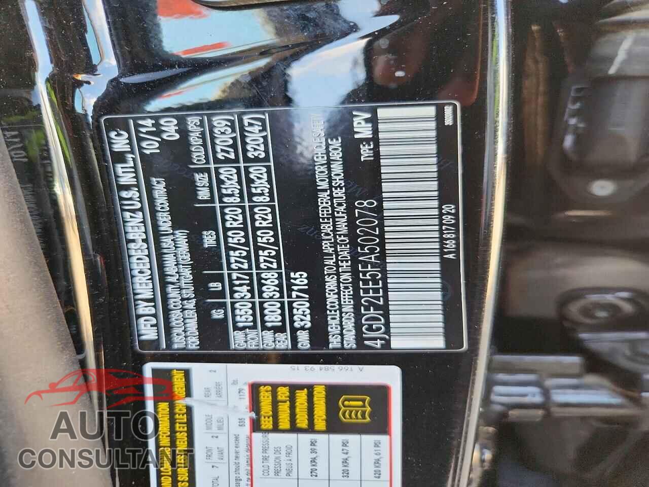 MERCEDES-BENZ GL-CLASS 2015 - 4JGDF2EE5FA502078