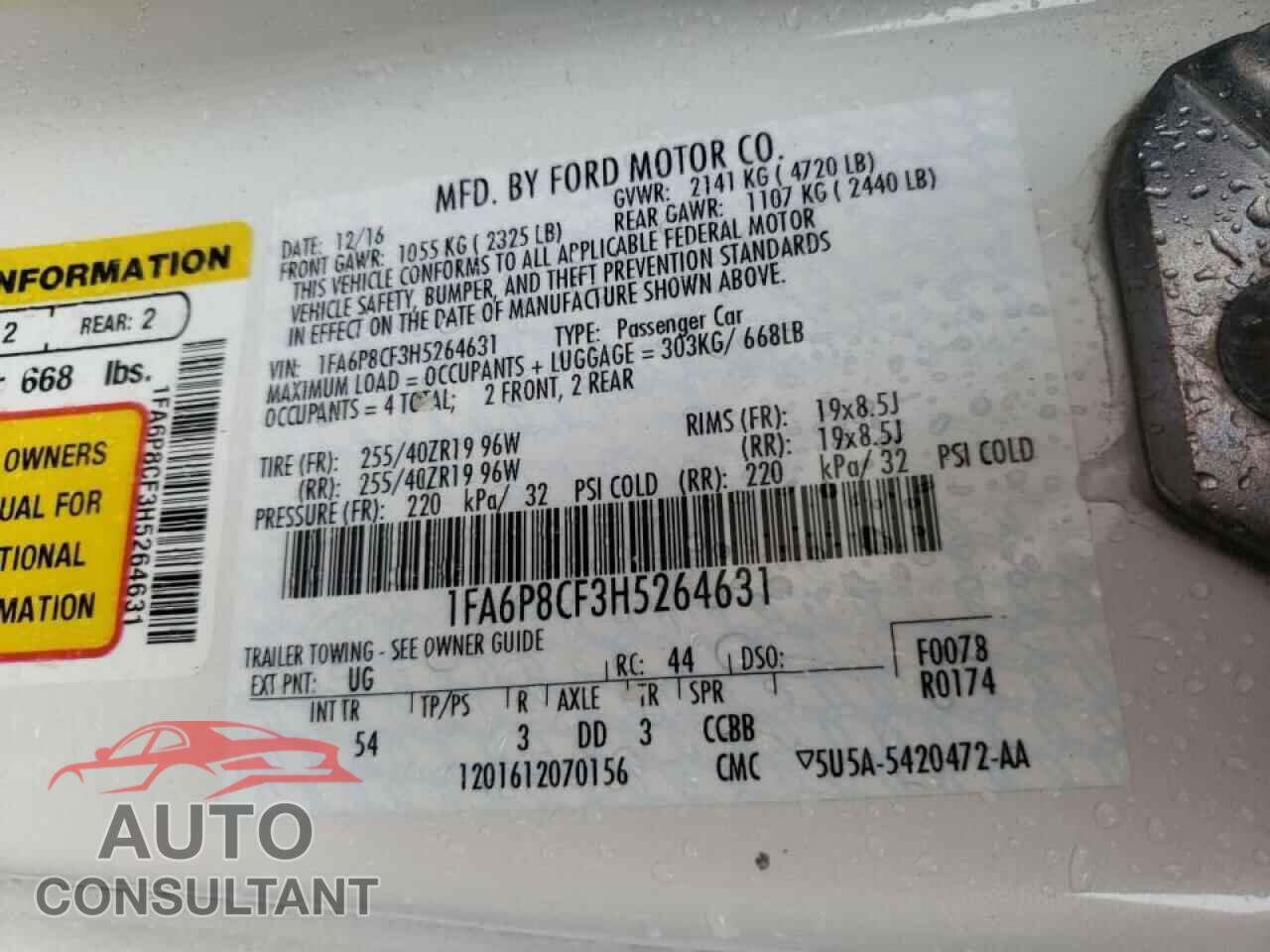 FORD MUSTANG 2017 - 1FA6P8CF3H5264631