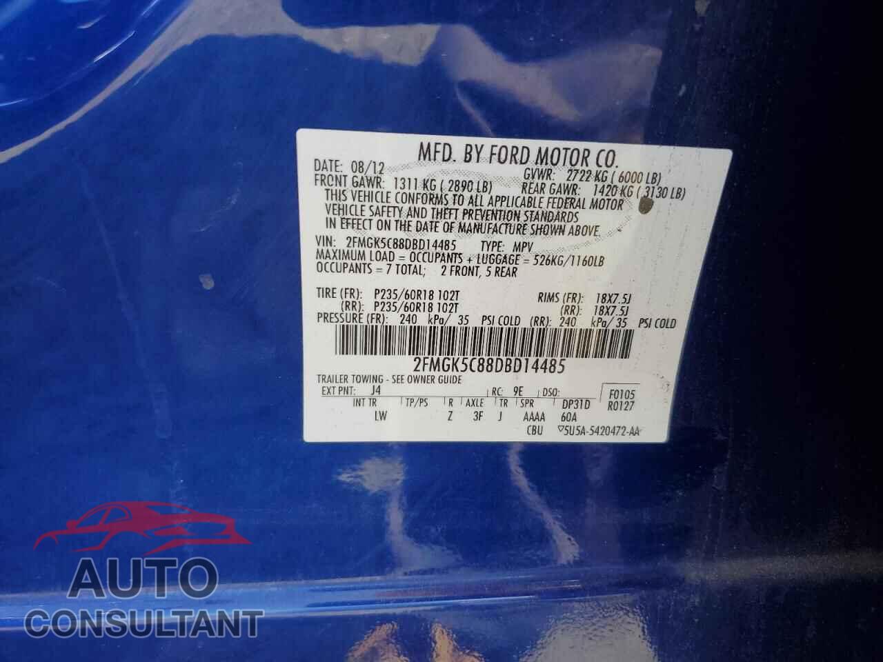 FORD FLEX 2013 - 2FMGK5C88DBD14485