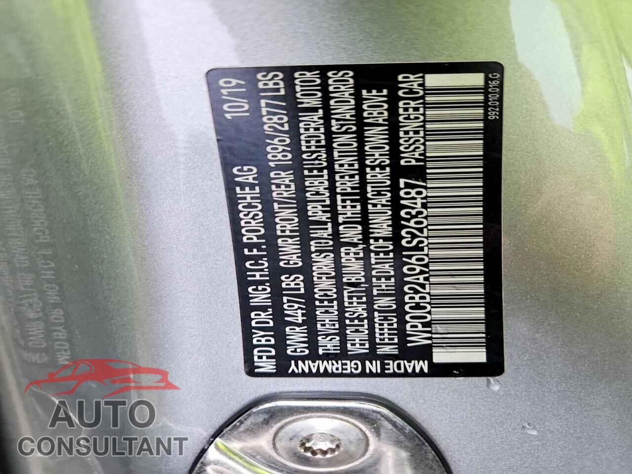 PORSCHE 911 2020 - WP0CB2A96LS263487