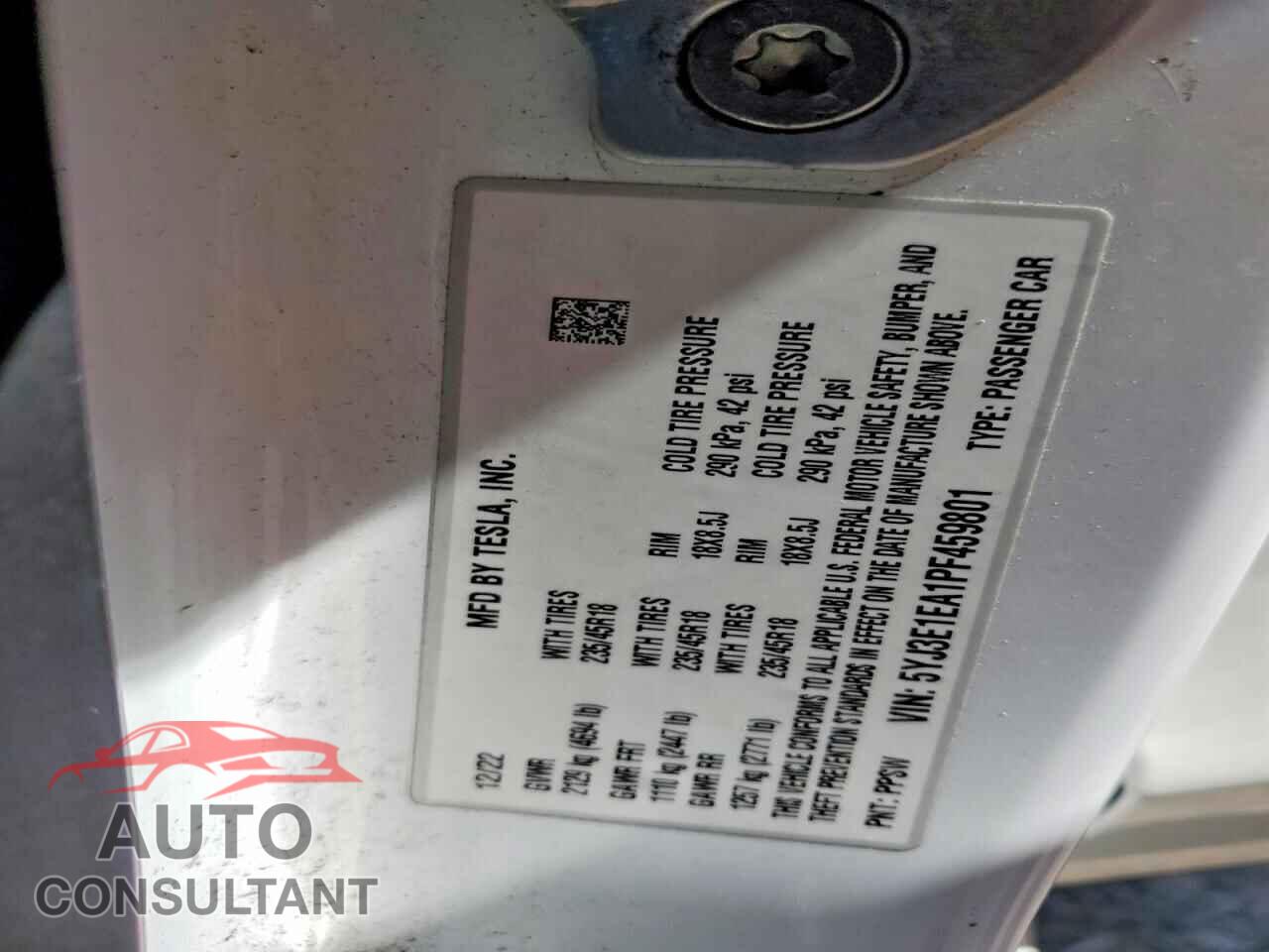 TESLA MODEL 3 2023 - 5YJ3E1EA1PF459801
