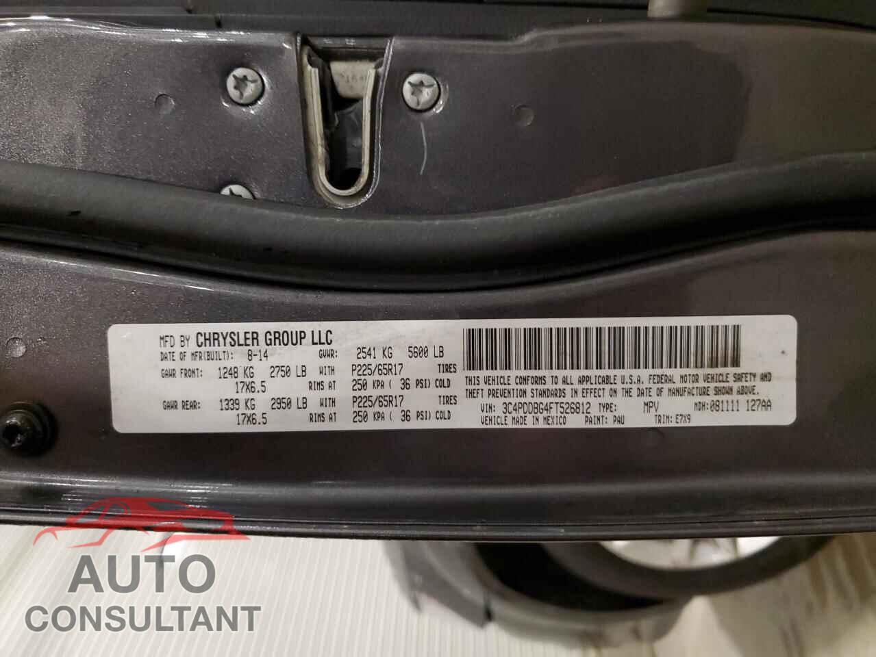 DODGE JOURNEY 2015 - 3C4PDDBG4FT526812