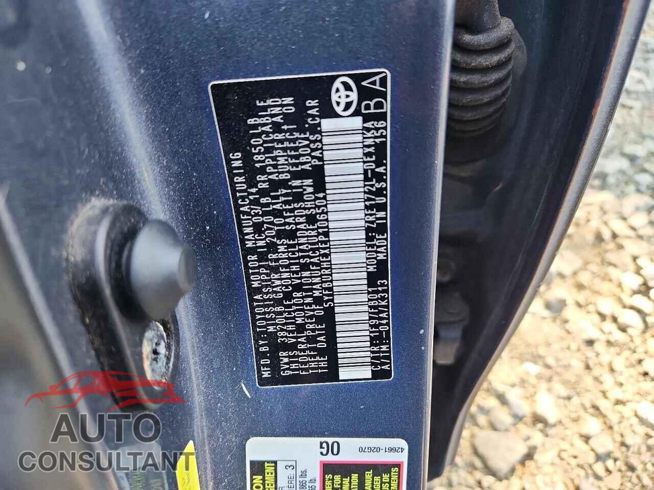 TOYOTA COROLLA 2014 - 5YFBURHEXEP106504
