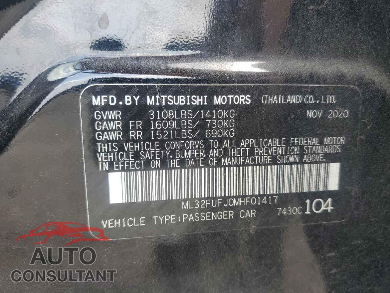 MITSUBISHI MIRAGE 2021 - ML32FUFJ0MHF01417