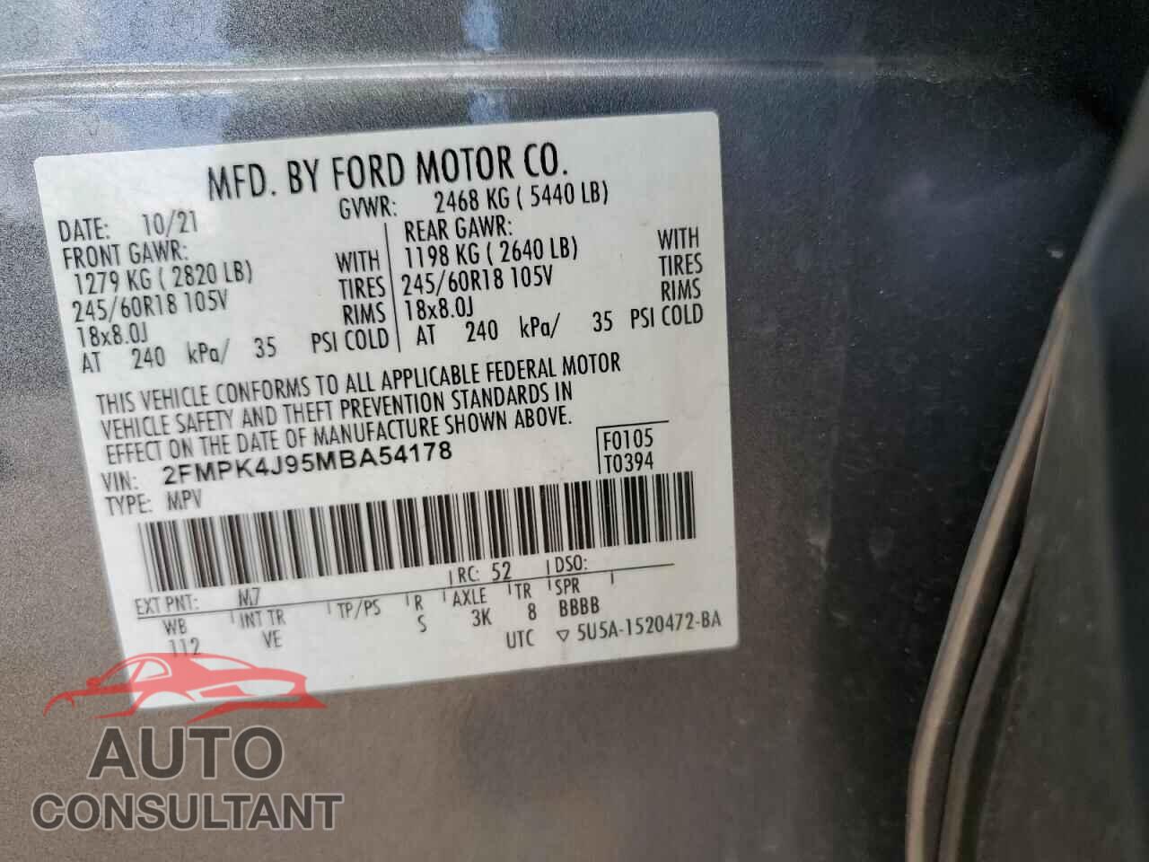 FORD EDGE 2021 - 2FMPK4J95MBA54178