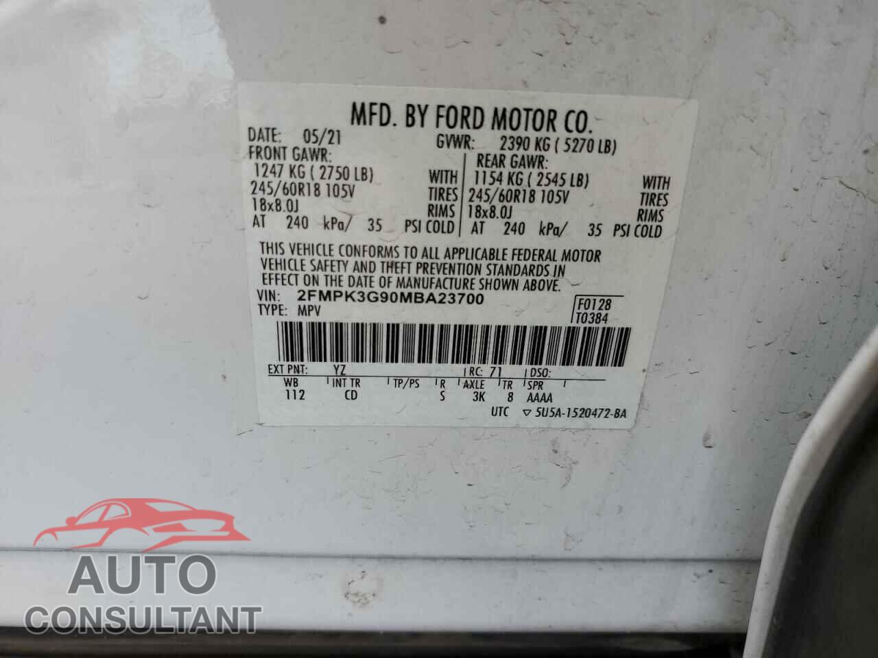 FORD EDGE 2021 - 2FMPK3G90MBA23700