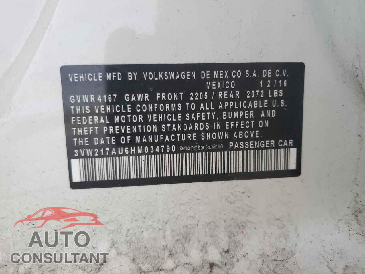 VOLKSWAGEN GOLF 2017 - 3VW217AU6HM034790
