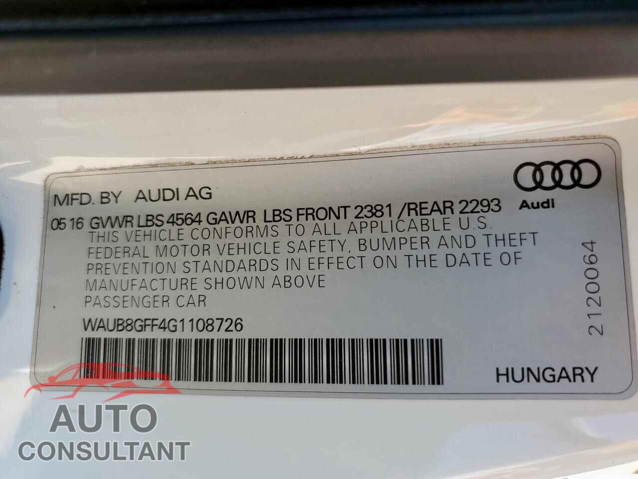 AUDI A3 2016 - WAUB8GFF4G1108726