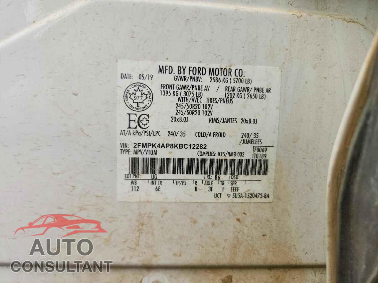 FORD EDGE 2019 - 2FMPK4AP8KBC12282