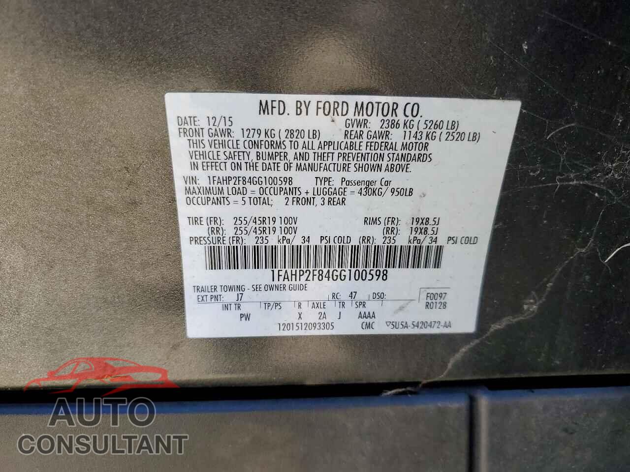 FORD TAURUS 2016 - 1FAHP2F84GG100598