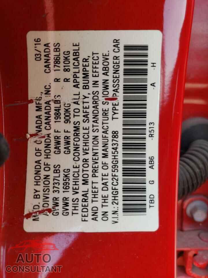 HONDA CIVIC 2016 - 2HGFC2F59GH543788