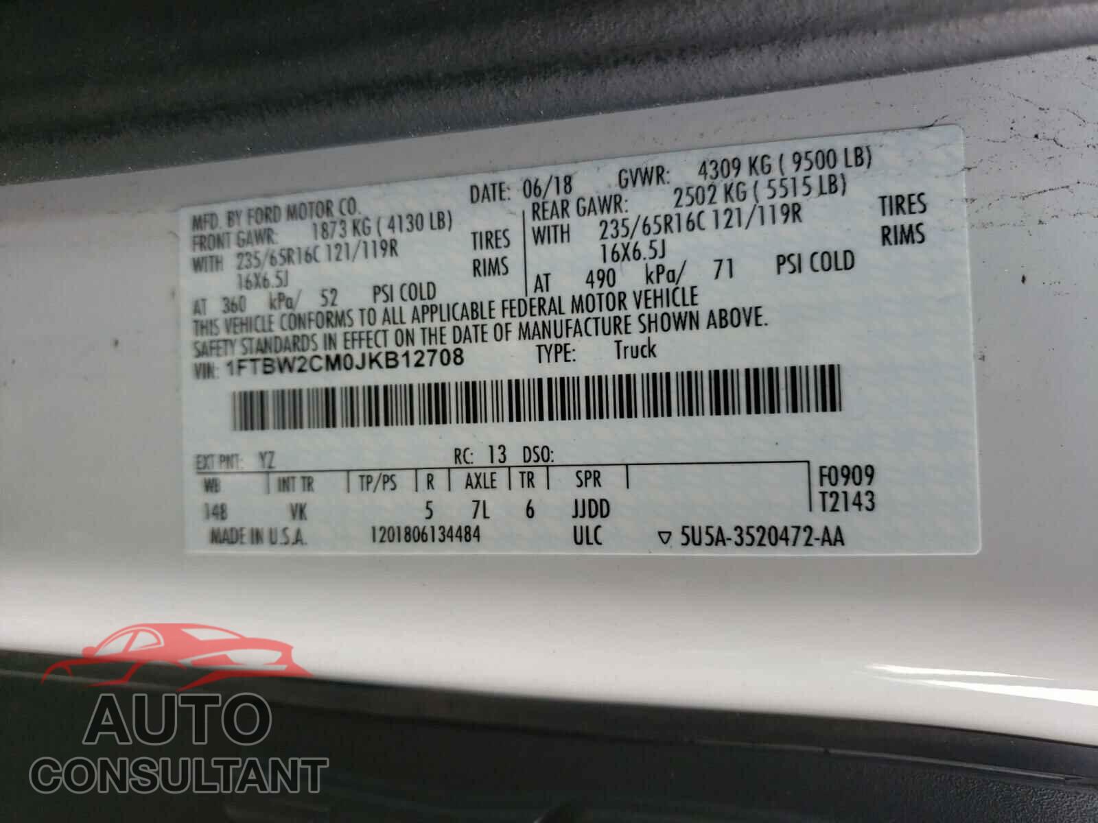 FORD TRANSIT CO 2018 - 1FTBW2CM0JKB12708