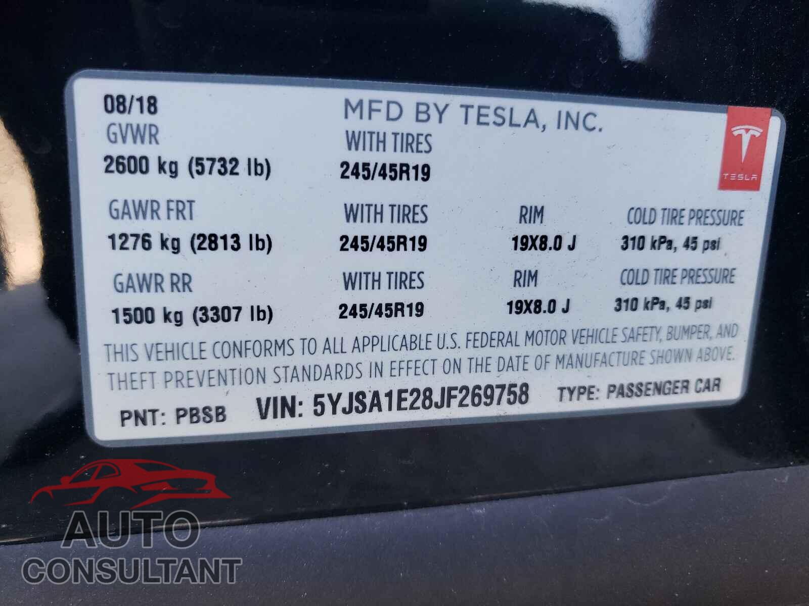 TESLA MODEL S 2018 - 5YJSA1E28JF269758