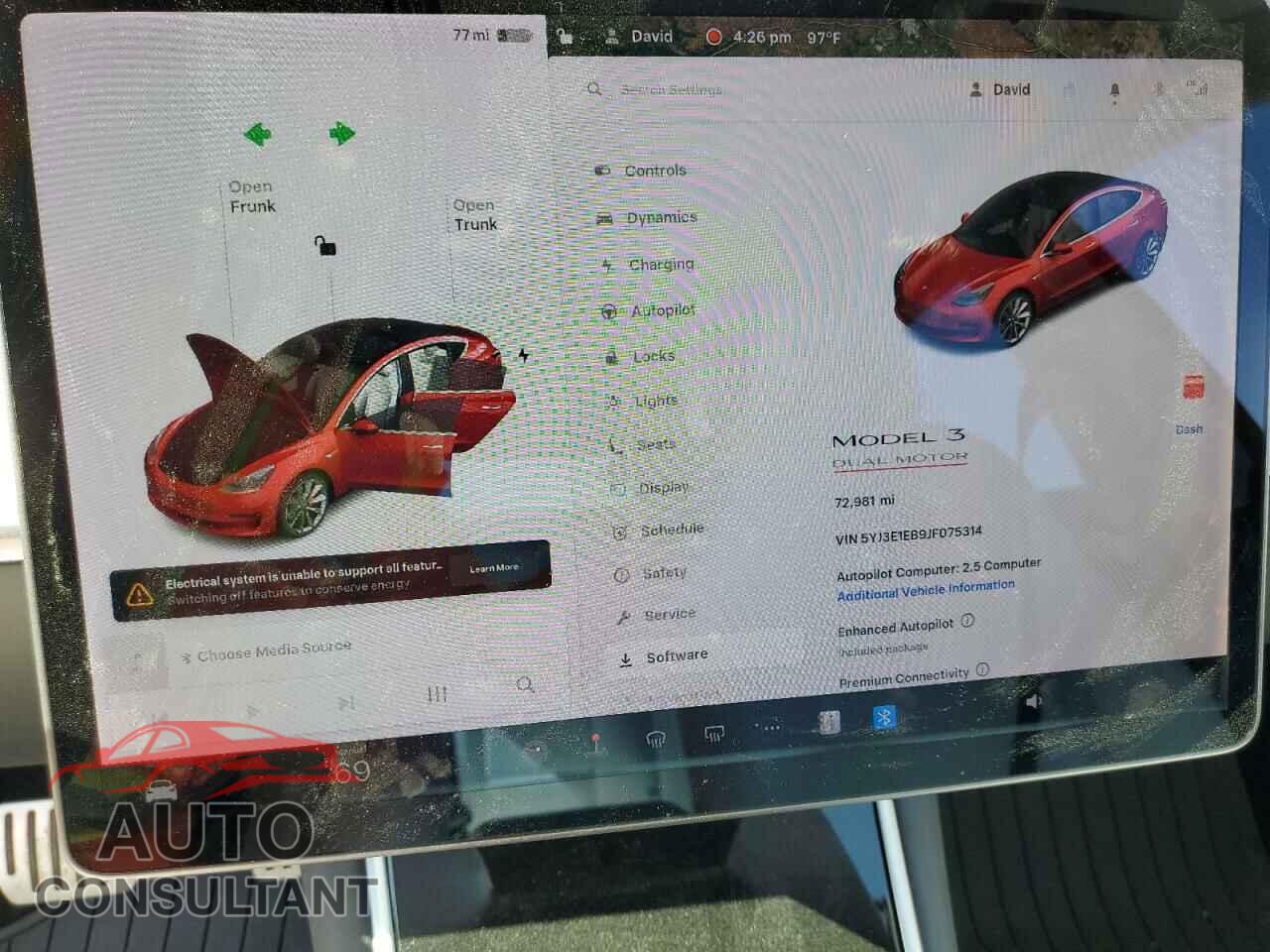TESLA MODEL 3 2018 - 5YJ3E1EB9JF075314