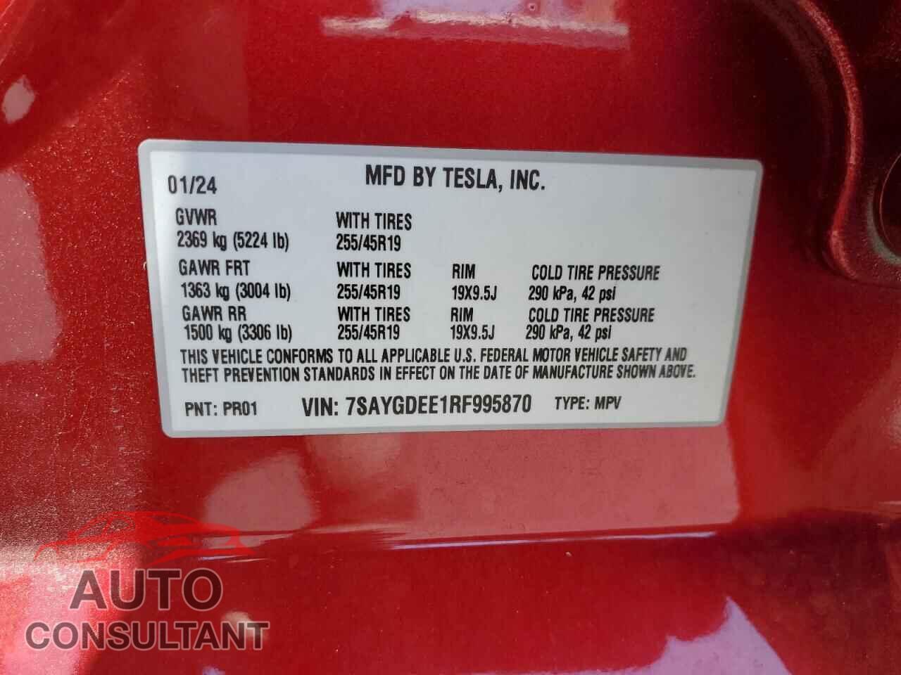 TESLA MODEL Y 2024 - 7SAYGDEE1RF995870