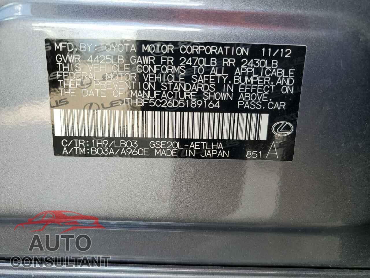 LEXUS IS 2013 - JTHBF5C26D5189164