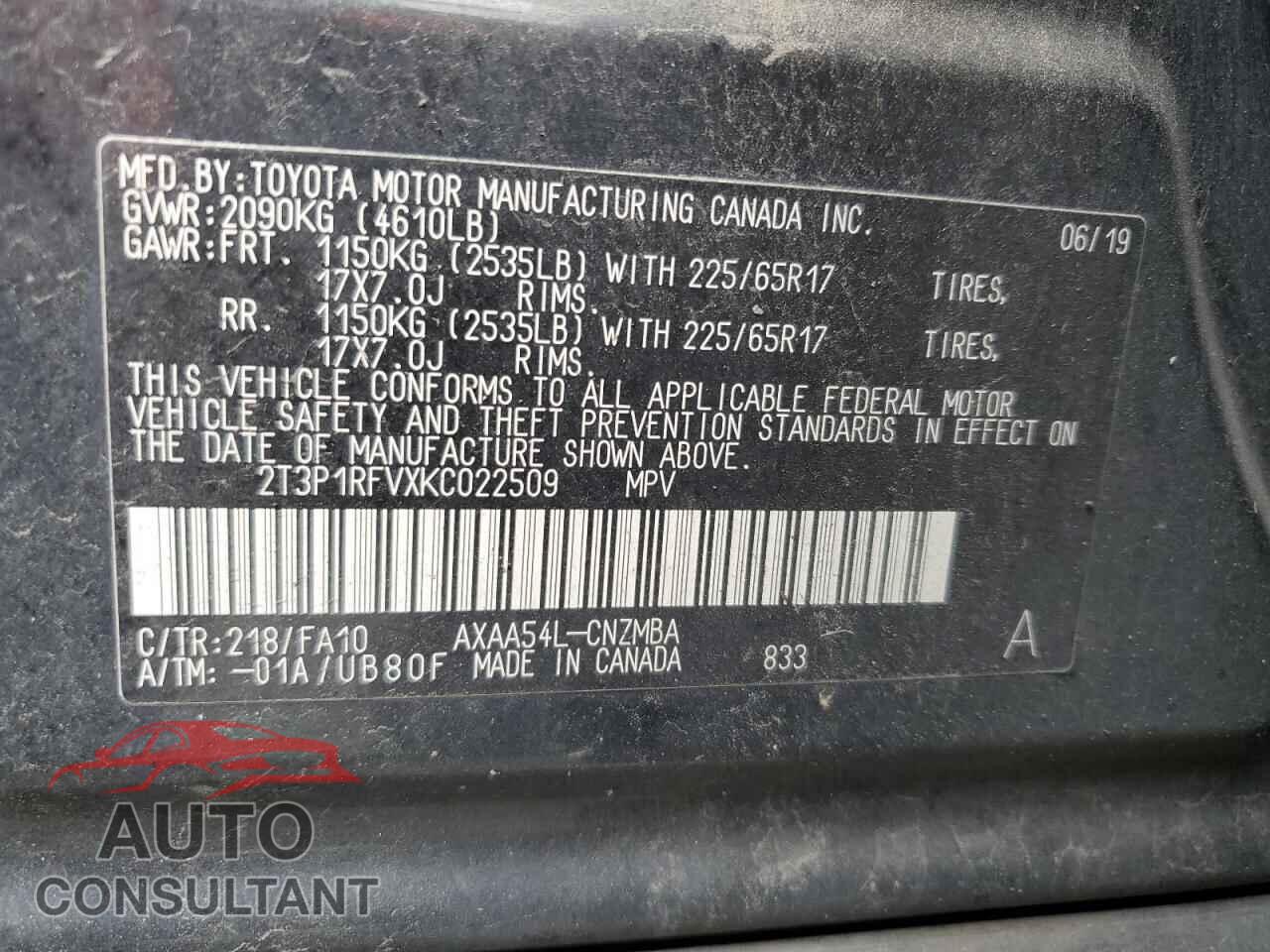 TOYOTA RAV4 2019 - 2T3P1RFVXKC022509