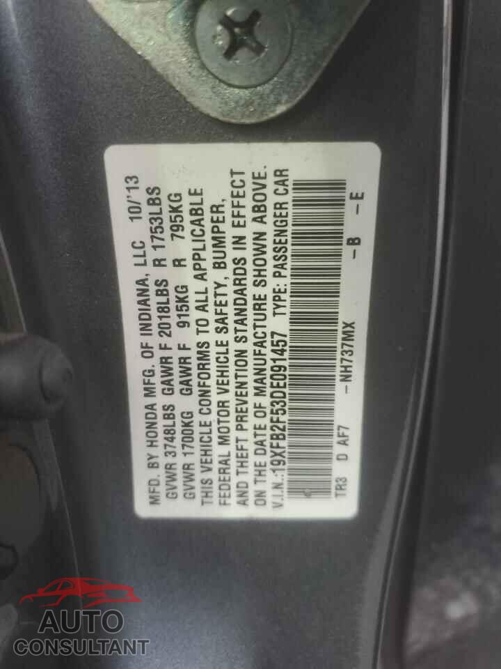 HONDA CIVIC 2013 - 19XFB2F53DE091457