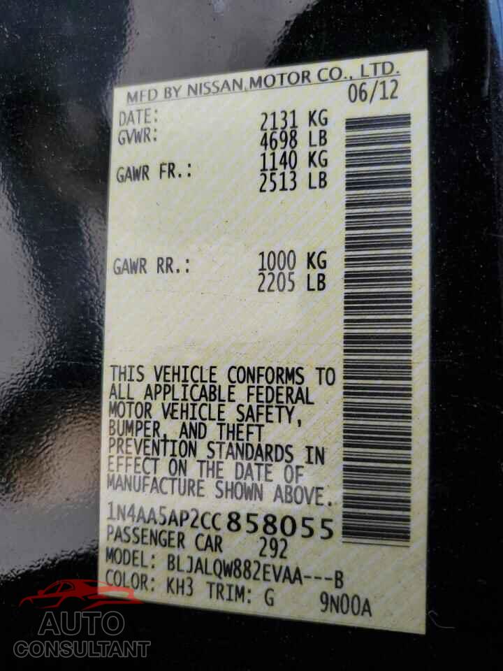 NISSAN MAXIMA 2012 - 1N4AA5AP2CC858055