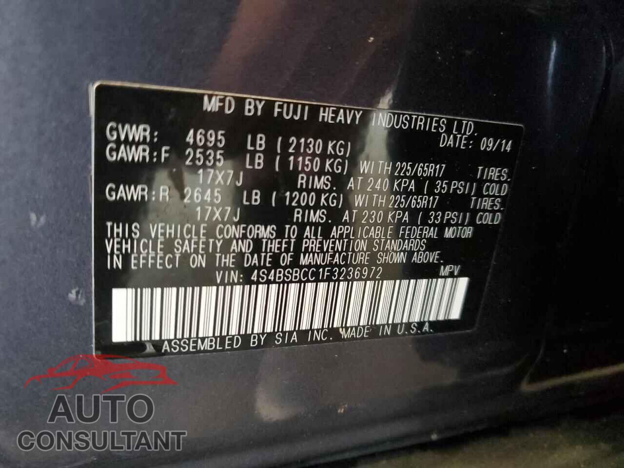 SUBARU OUTBACK 2015 - 4S4BSBCC1F3236972