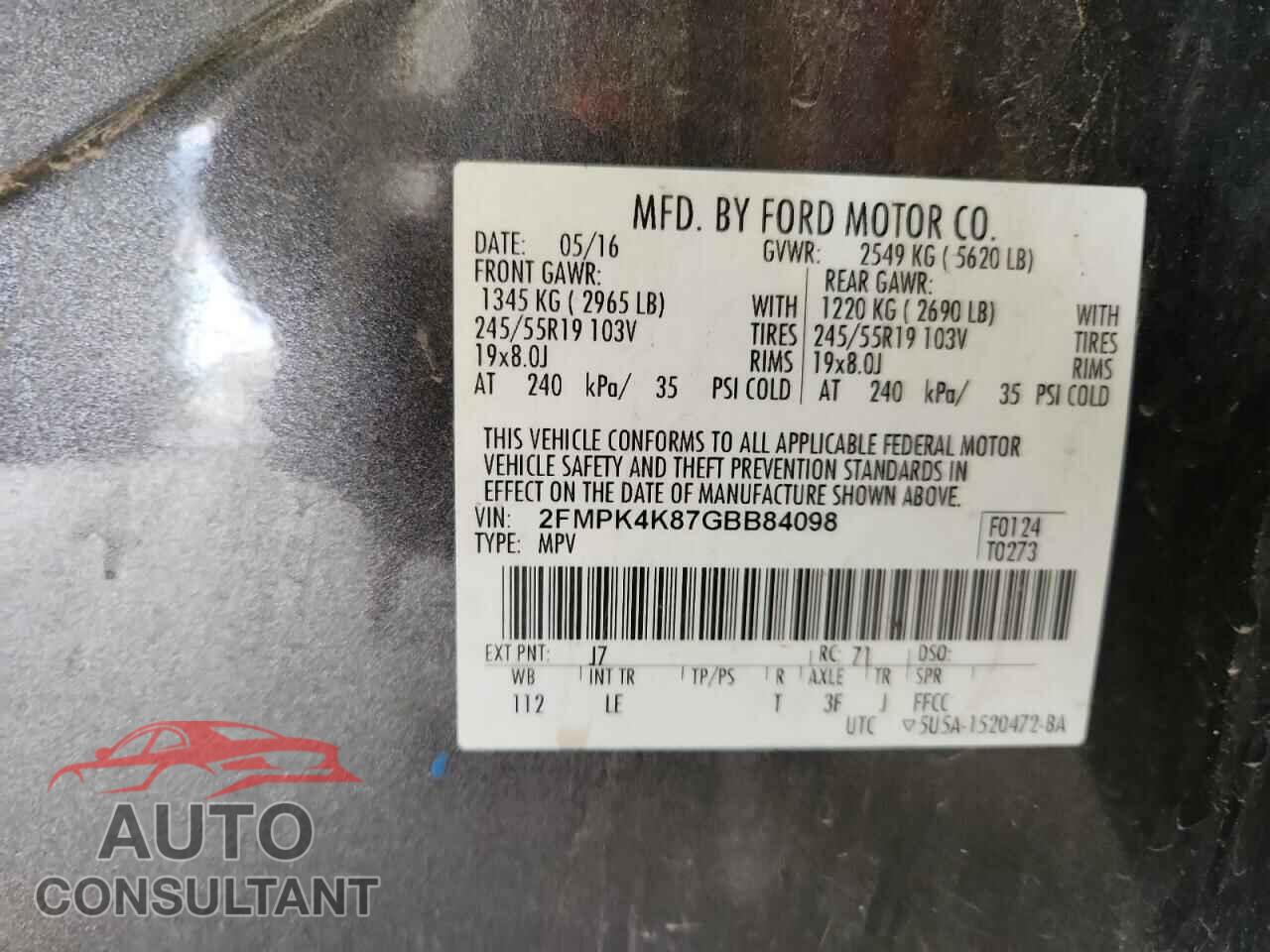 FORD EDGE 2016 - 2FMPK4K87GBB84098