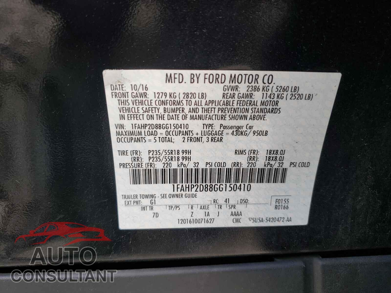 FORD TAURUS 2016 - 1FAHP2D88GG150410