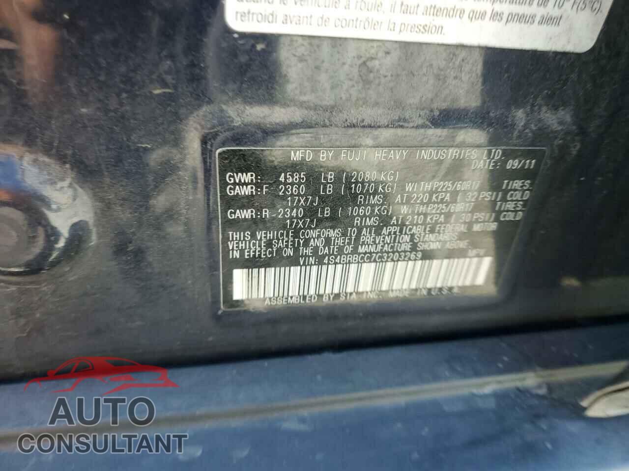 SUBARU OUTBACK 2012 - 4S4BRBCC7C3203269