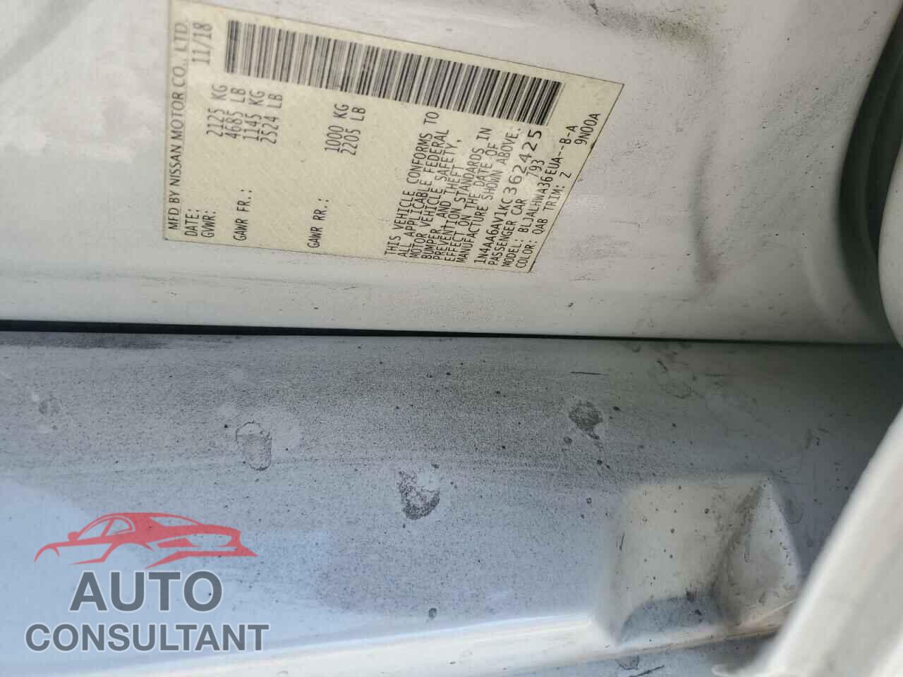 NISSAN MAXIMA 2019 - 1N4AA6AV1KC362425