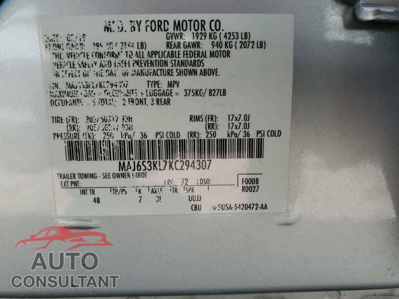 FORD ECOSPORT 2019 - MAJ6S3KL7KC294307