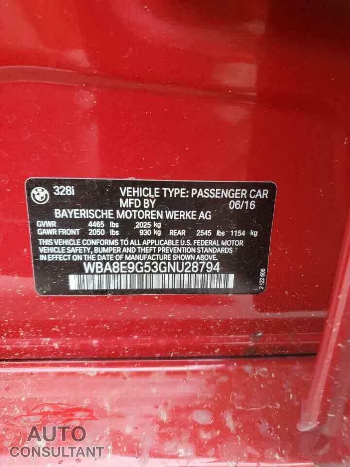 BMW 3 SERIES 2016 - WBA8E9G53GNU28794