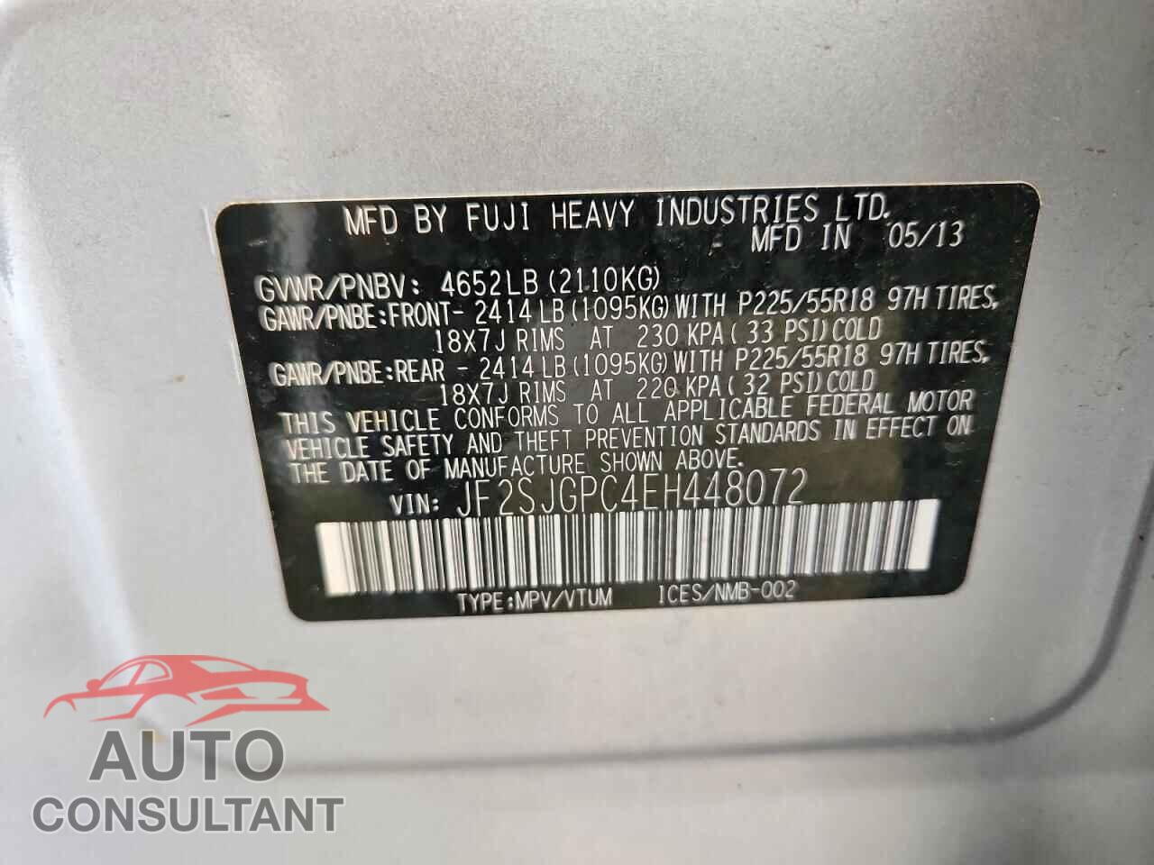 SUBARU FORESTER 2014 - JF2SJGPC4EH448072