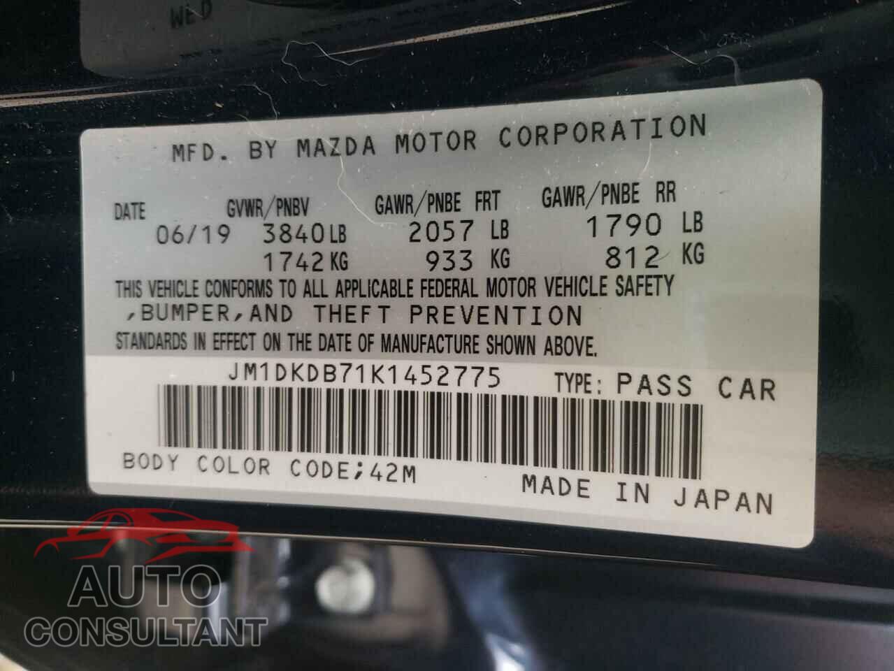 MAZDA CX-3 2019 - JM1DKDB71K1452775