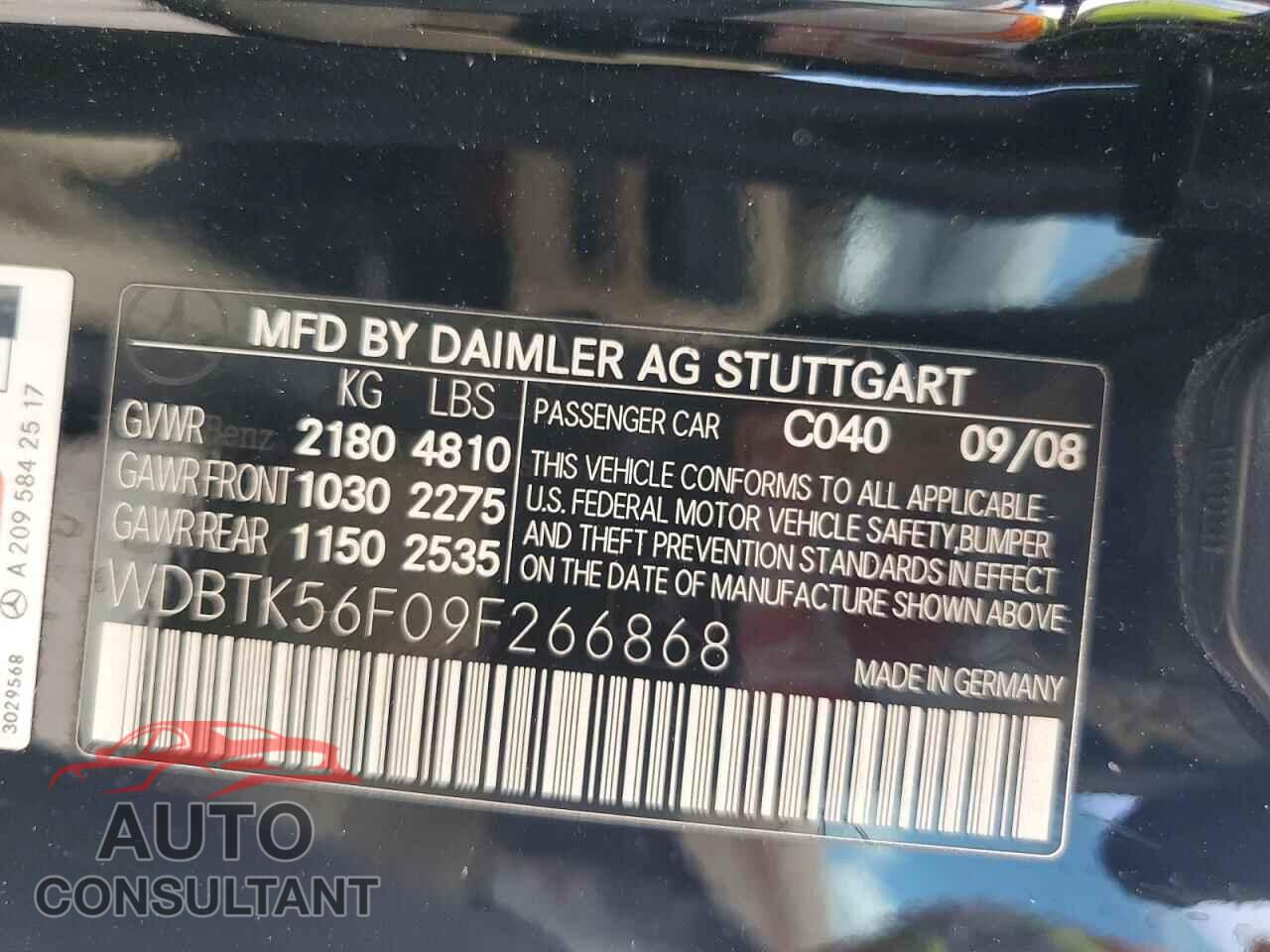 MERCEDES-BENZ CLK-CLASS 2009 - WDBTK56F09F266868