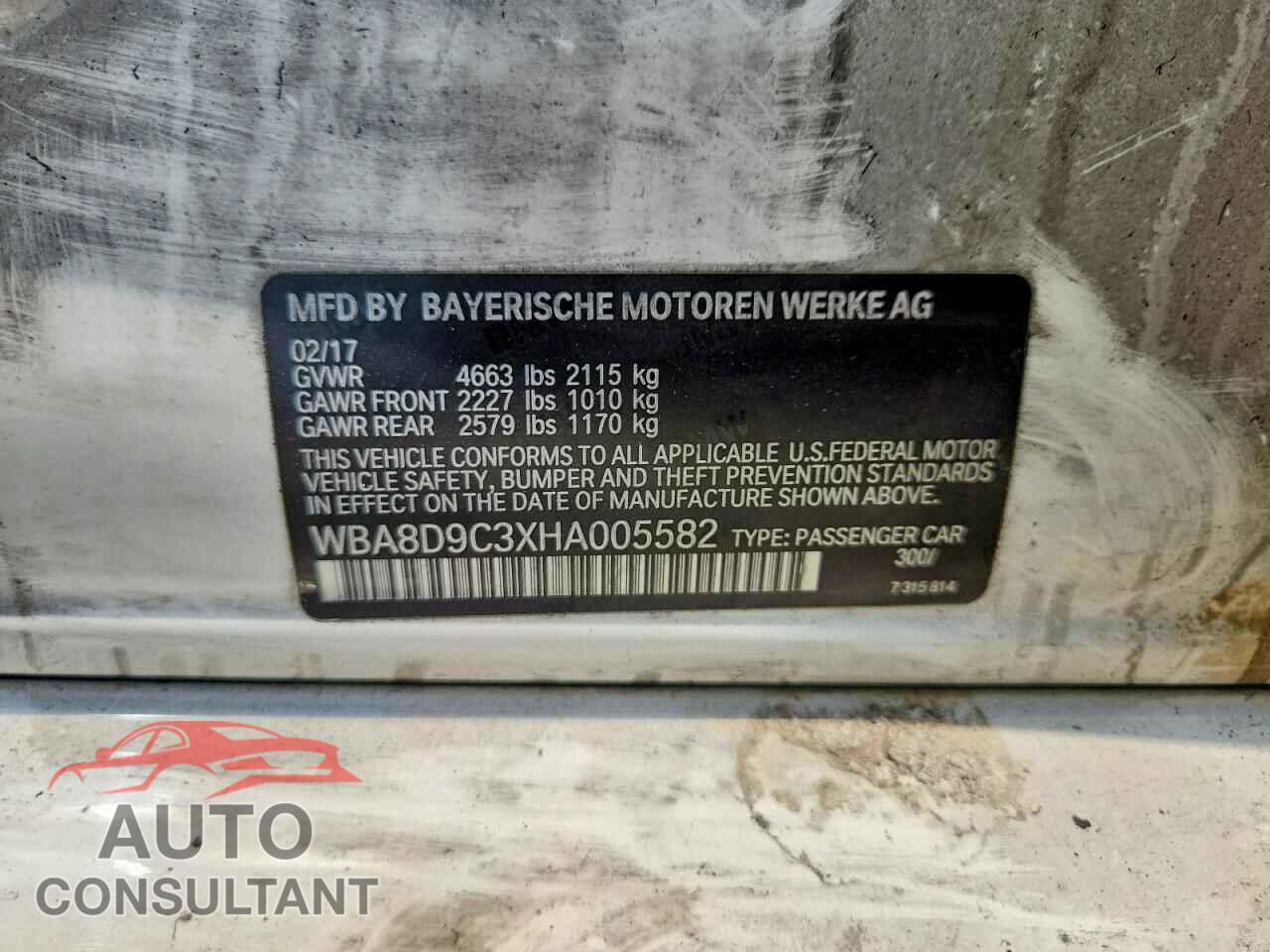 BMW 3 SERIES 2017 - WBA8D9C3XHA005582