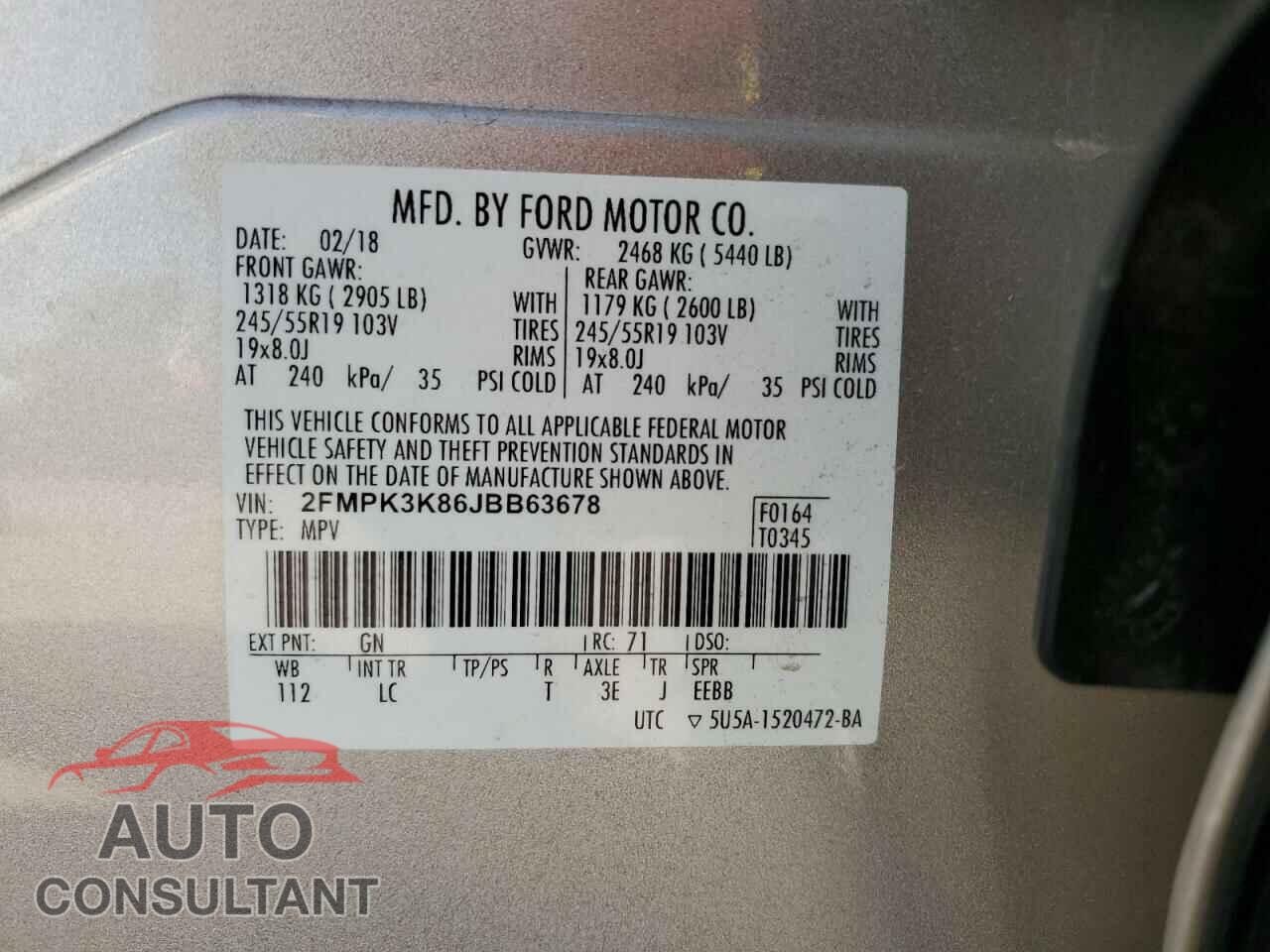 FORD EDGE 2018 - 2FMPK3K86JBB63678