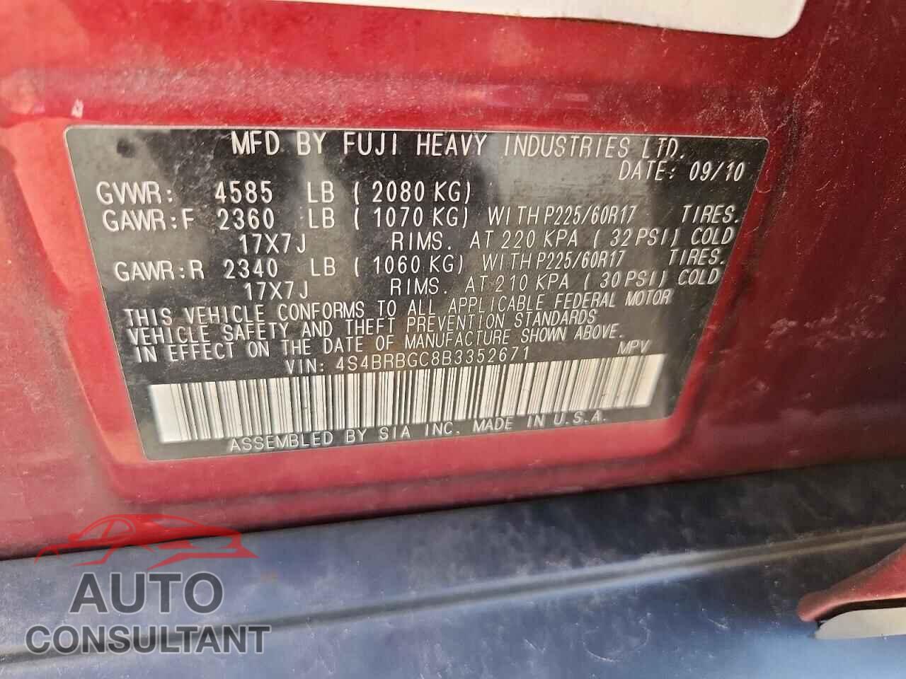 SUBARU OUTBACK 2011 - 4S4BRBGC8B3352671